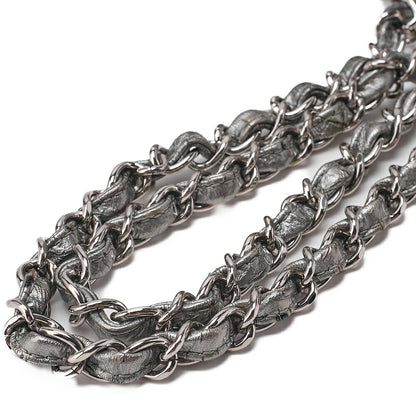 CHANEL Chevron Double Flap Chain Shoulder Enamel Silver-Tone Hardware, Pre-Owned