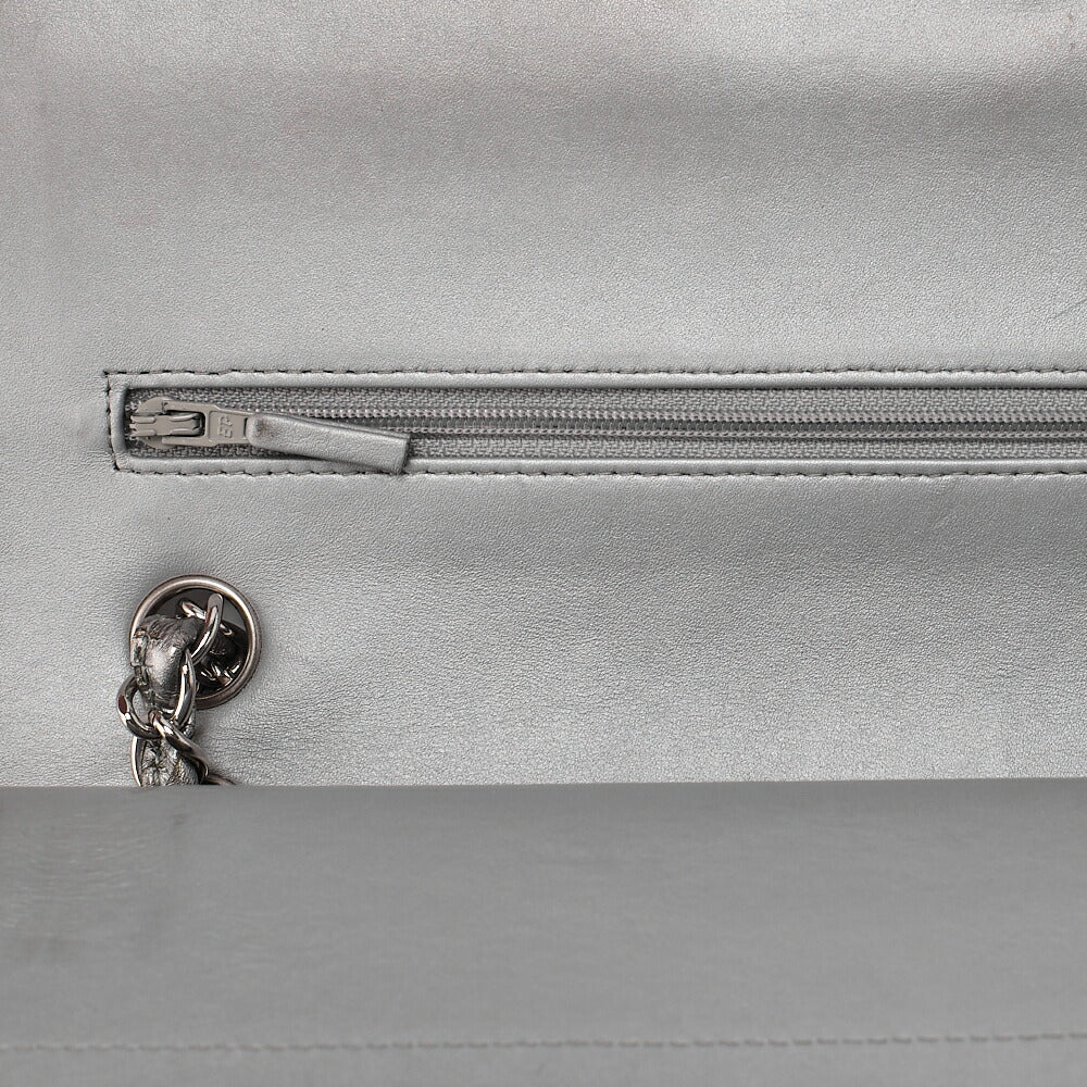 CHANEL Chevron Double Flap Chain Shoulder Enamel Silver-Tone Hardware, Pre-Owned