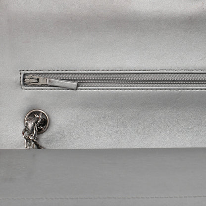 CHANEL Chevron Double Flap Chain Shoulder Enamel Silver-Tone Hardware, Pre-Owned