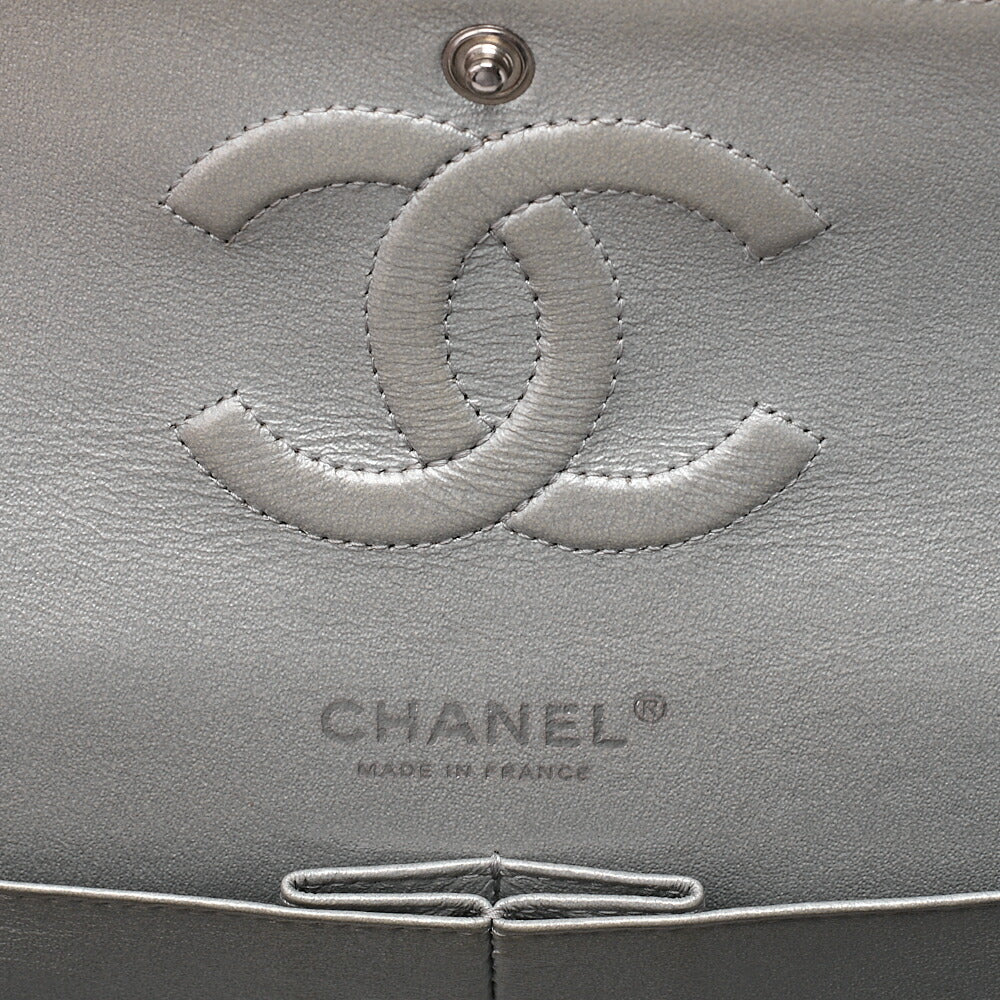 CHANEL Chevron Double Flap Chain Shoulder Enamel Silver-Tone Hardware, Pre-Owned