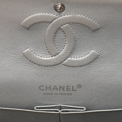 CHANEL Chevron Double Flap Chain Shoulder Enamel Silver-Tone Hardware, Pre-Owned