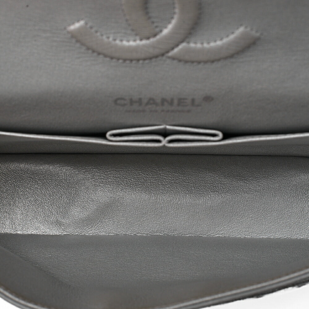 CHANEL Chevron Double Flap Chain Shoulder Enamel Silver-Tone Hardware, Pre-Owned