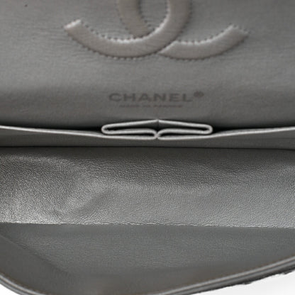 CHANEL Chevron Double Flap Chain Shoulder Enamel Silver-Tone Hardware, Pre-Owned