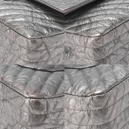 CHANEL Chevron Double Flap Chain Shoulder Enamel Silver-Tone Hardware, Pre-Owned