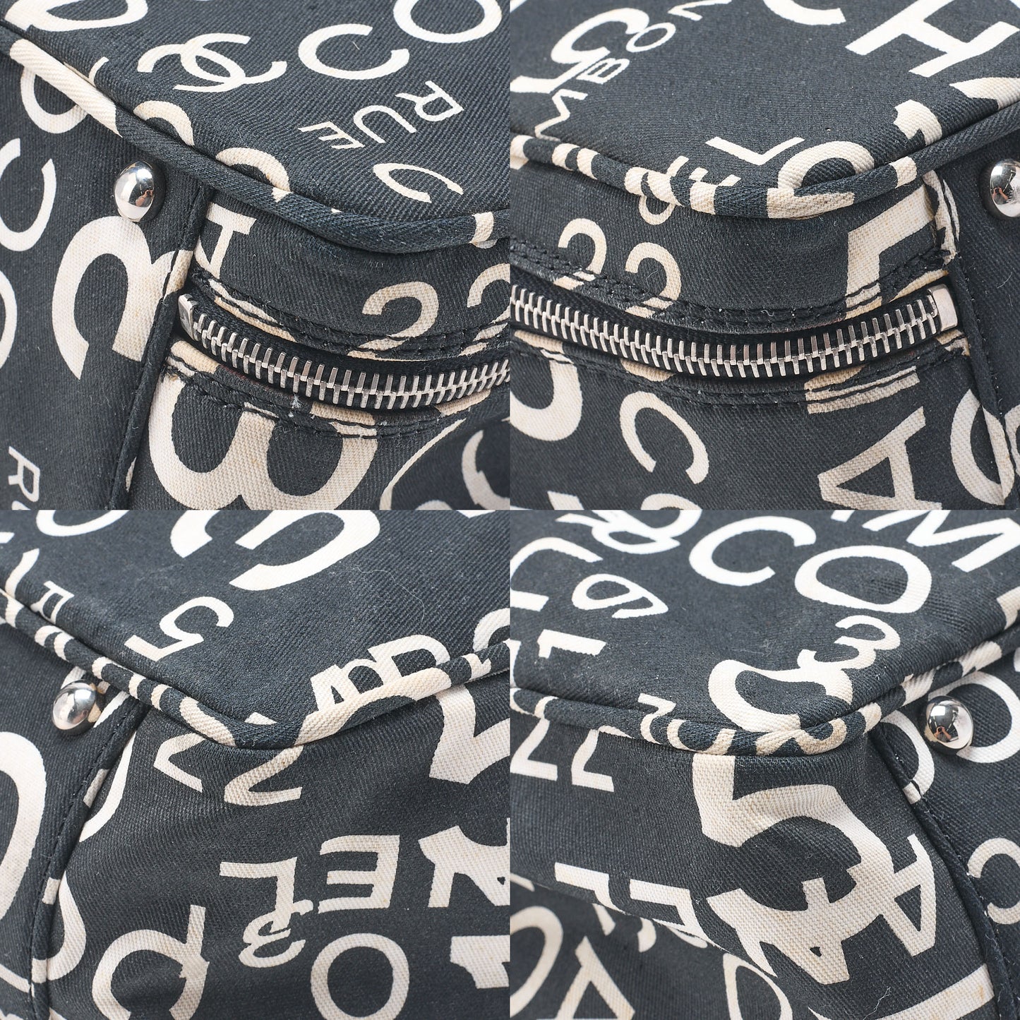 CHANEL Canvas Bi-See Large Size Tote Bag Black X White Silver-Tone Hardware, Pre-Owned