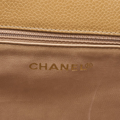シャネル サークルココマーク シングル フラップ ショルダーバッグ キャビアスキン ベージュ ゴールド金具 中古品
