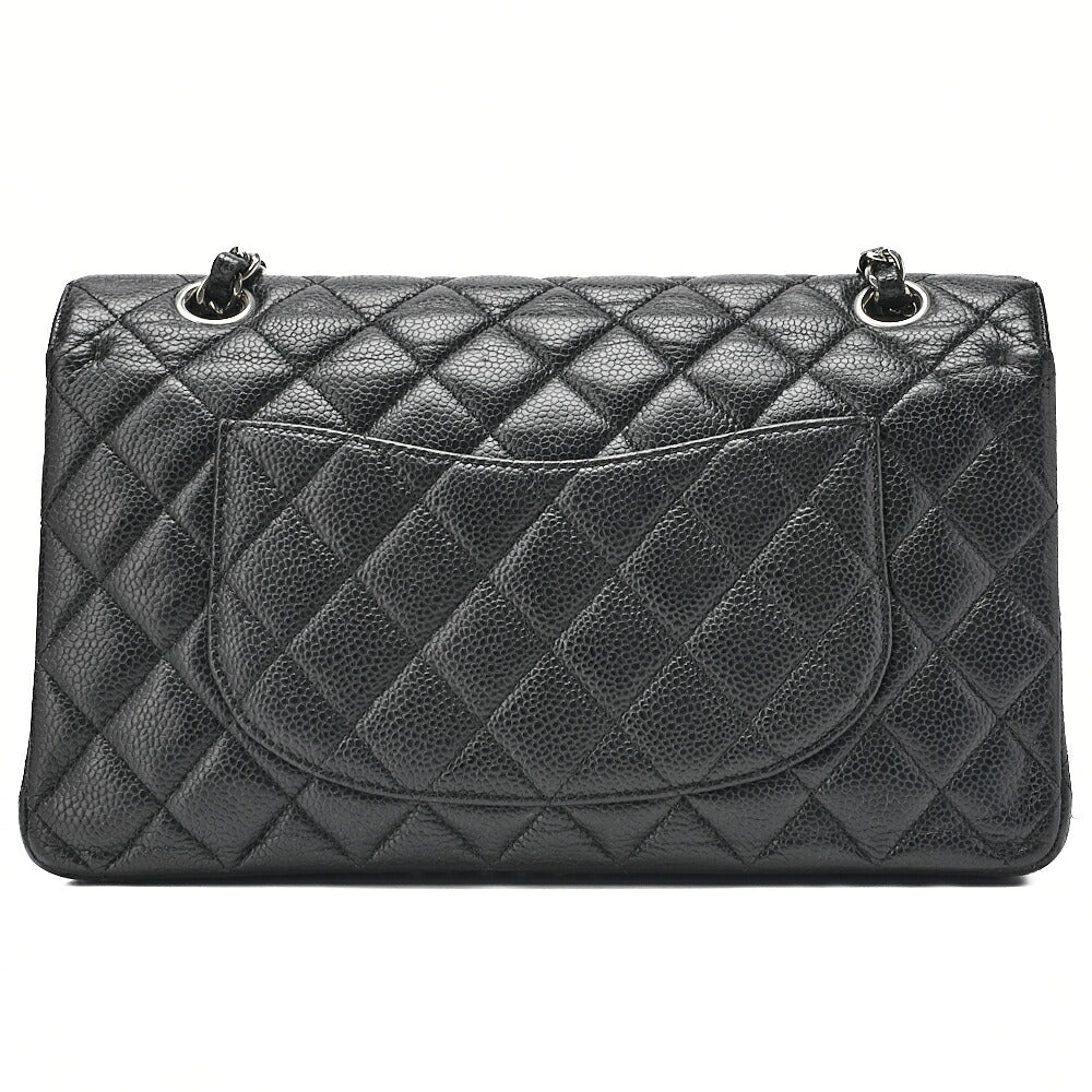 CHANEL Matelasse  25cm Double Flap Chain Shoulder Caviar Skin Black Silver-Tone Hardware, Pre-Owned