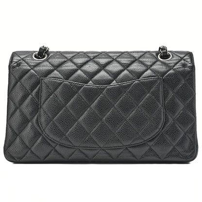 CHANEL Matelasse  25cm Double Flap Chain Shoulder Caviar Skin Black Silver-Tone Hardware, Pre-Owned