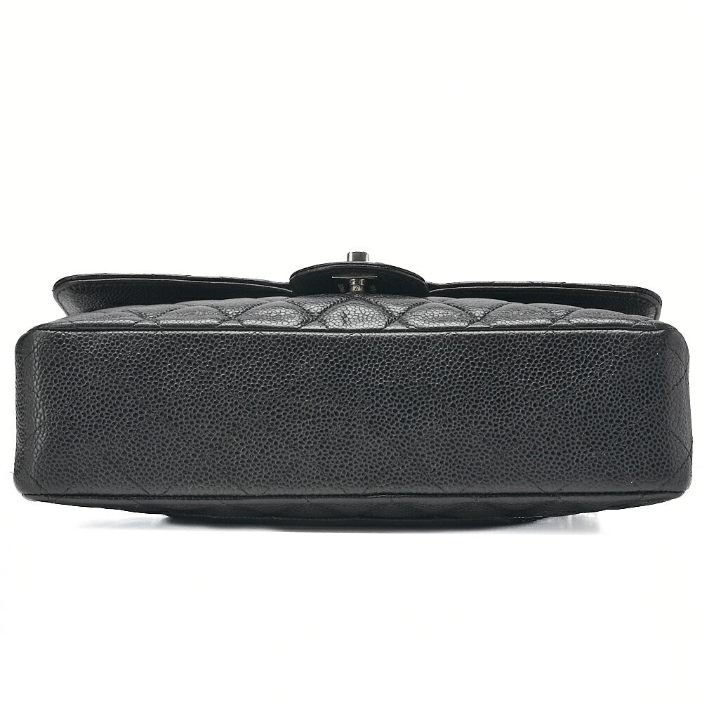 CHANEL Matelasse  25cm Double Flap Chain Shoulder Caviar Skin Black Silver-Tone Hardware, Pre-Owned