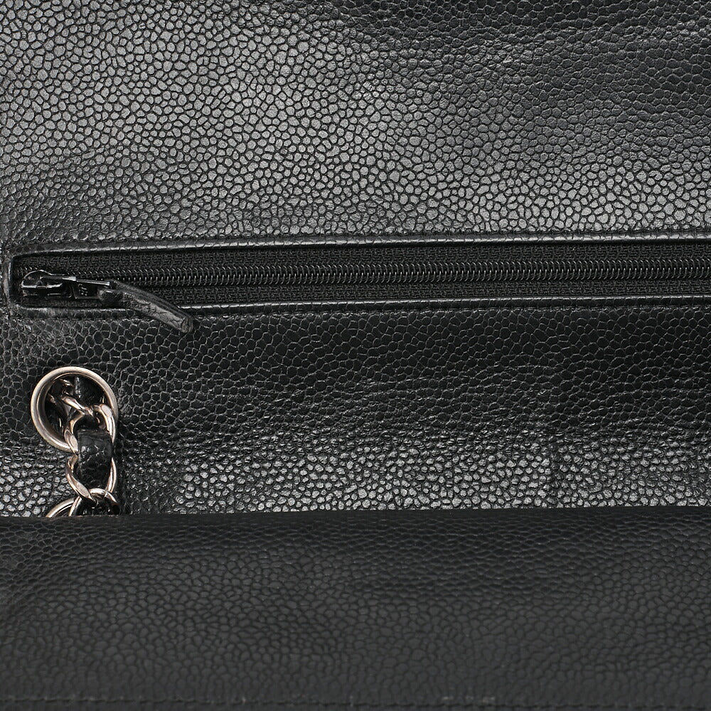 CHANEL Matelasse  25cm Double Flap Chain Shoulder Caviar Skin Black Silver-Tone Hardware, Pre-Owned