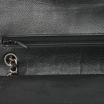 CHANEL Matelasse  25cm Double Flap Chain Shoulder Caviar Skin Black Silver-Tone Hardware, Pre-Owned