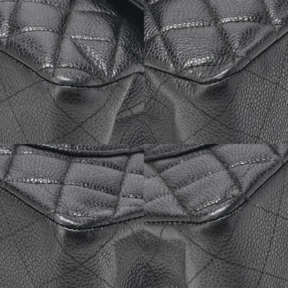 CHANEL Matelasse  25cm Double Flap Chain Shoulder Caviar Skin Black Silver-Tone Hardware, Pre-Owned