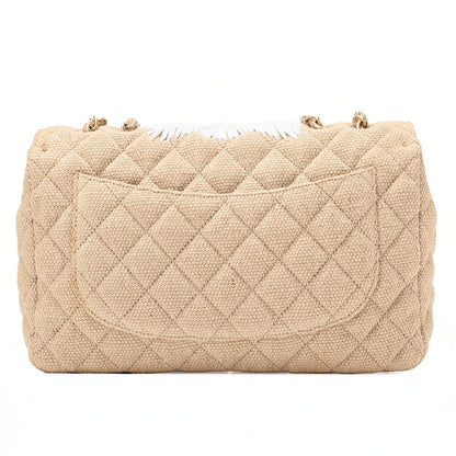 CHANEL Raffia x Hemp Deca Matelasse 30 Single Flap Chain Shoulder Beige Gold-Tone Hardware, Pre-Owned