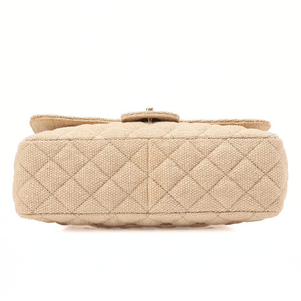 CHANEL Raffia x Hemp Deca Matelasse 30 Single Flap Chain Shoulder Beige Gold-Tone Hardware, Pre-Owned
