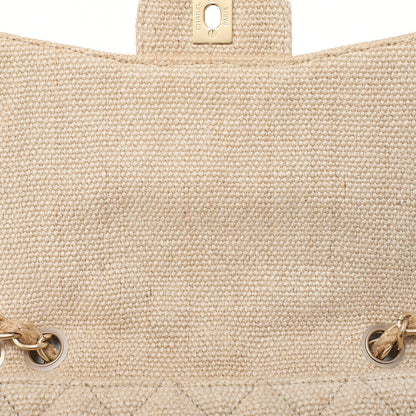 CHANEL Raffia x Hemp Deca Matelasse 30 Single Flap Chain Shoulder Beige Gold-Tone Hardware, Pre-Owned