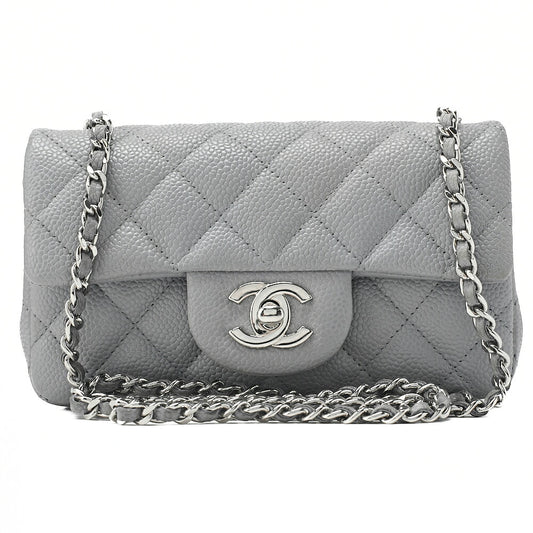 CHANEL Chain Shoulder Bag Mini Matelasse 17cm Caviar Skin Cool Grey Silver-Tone Hardware, Pre-Owned