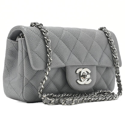 CHANEL Chain Shoulder Bag Mini Matelasse 17cm Caviar Skin Cool Grey Silver-Tone Hardware, Pre-Owned