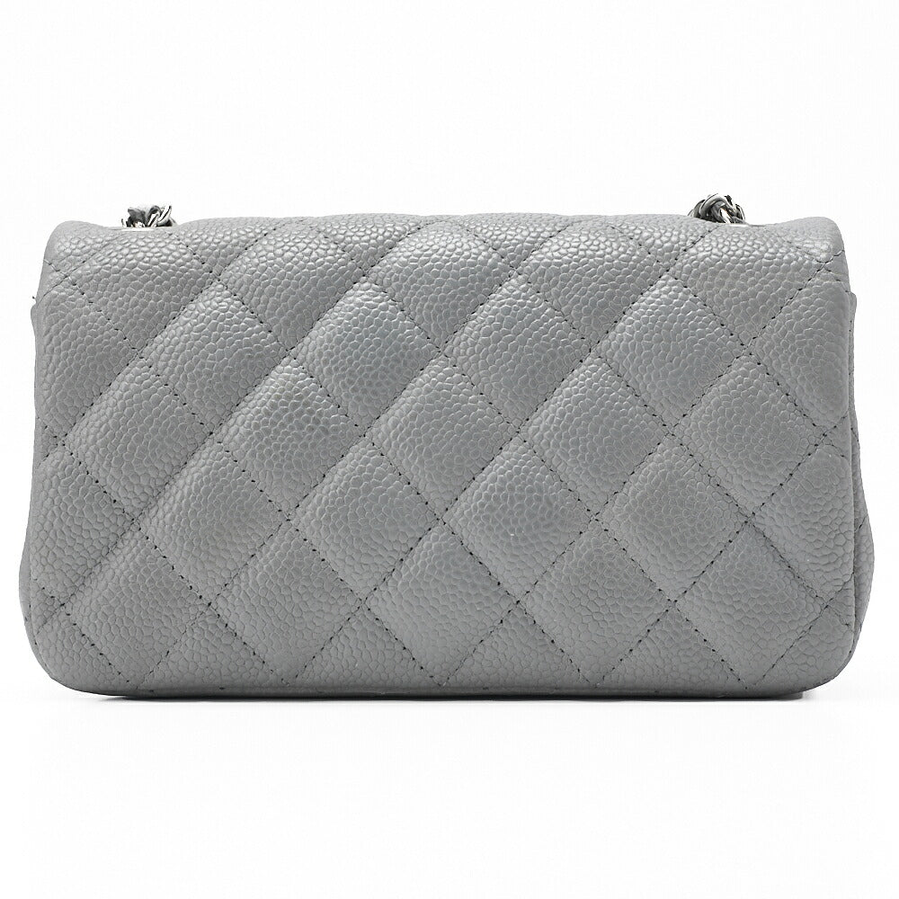 CHANEL Chain Shoulder Bag Mini Matelasse 17cm Caviar Skin Cool Grey Silver-Tone Hardware, Pre-Owned