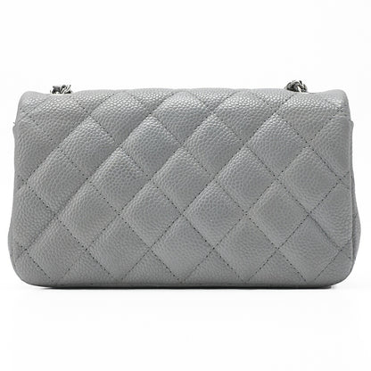 CHANEL Chain Shoulder Bag Mini Matelasse 17cm Caviar Skin Cool Grey Silver-Tone Hardware, Pre-Owned