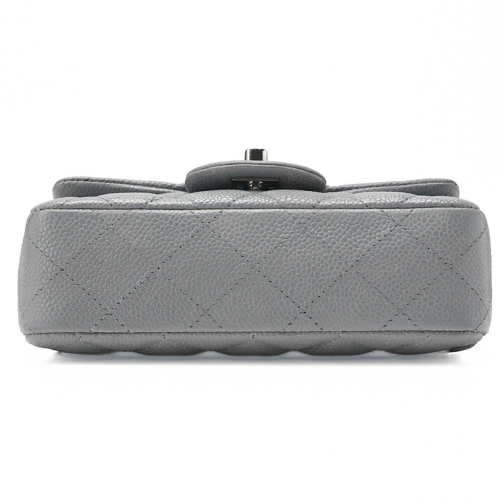 CHANEL Chain Shoulder Bag Mini Matelasse 17cm Caviar Skin Cool Grey Silver-Tone Hardware, Pre-Owned