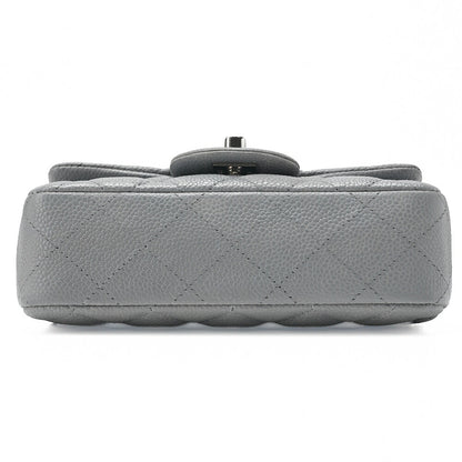 CHANEL Chain Shoulder Bag Mini Matelasse 17cm Caviar Skin Cool Grey Silver-Tone Hardware, Pre-Owned