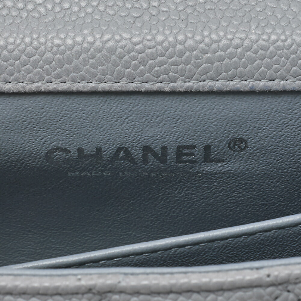 CHANEL Chain Shoulder Bag Mini Matelasse 17cm Caviar Skin Cool Grey Silver-Tone Hardware, Pre-Owned