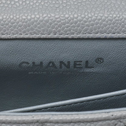 CHANEL Chain Shoulder Bag Mini Matelasse 17cm Caviar Skin Cool Grey Silver-Tone Hardware, Pre-Owned
