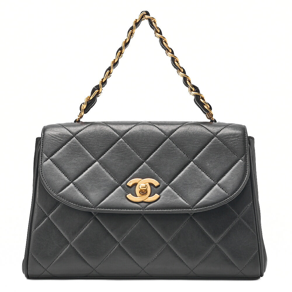 CHANEL Matelasse Trapezoidal Round Flap Single Chain Hand Lambskin Black Gold-Tone Hardware, Pre-Owned