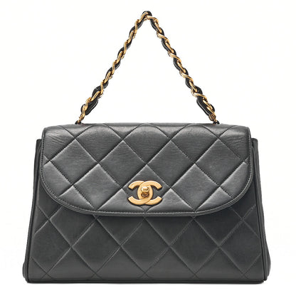 CHANEL Matelasse Trapezoidal Round Flap Single Chain Hand Lambskin Black Gold-Tone Hardware, Pre-Owned