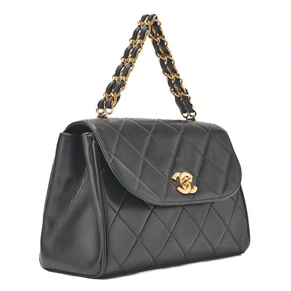 CHANEL Matelasse Trapezoidal Round Flap Single Chain Hand Lambskin Black Gold-Tone Hardware, Pre-Owned