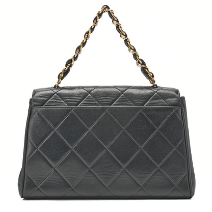 CHANEL Matelasse Trapezoidal Round Flap Single Chain Hand Lambskin Black Gold-Tone Hardware, Pre-Owned