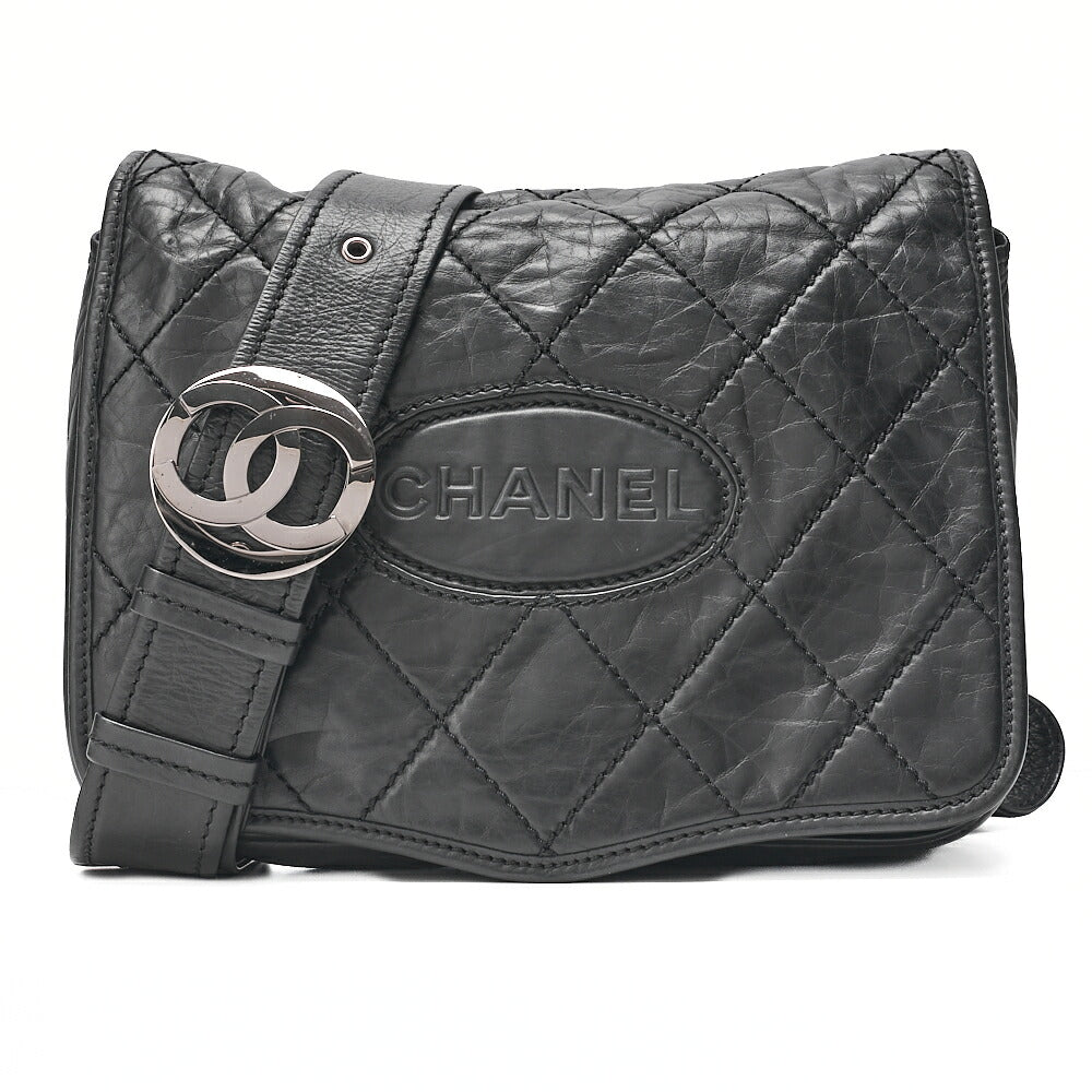 CHANEL Lambskin Logo Mark Chain Belt Waist Shoulder Black Silver-Tone Hardware, Pre-Owned