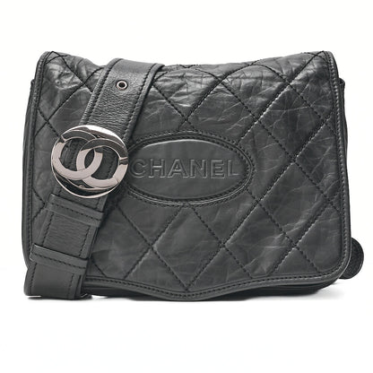 CHANEL Lambskin Logo Mark Chain Belt Waist Shoulder Black Silver-Tone Hardware, Pre-Owned