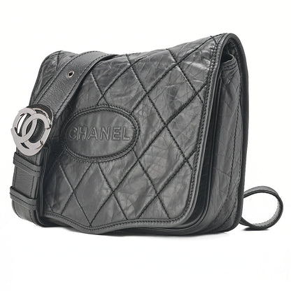 CHANEL Lambskin Logo Mark Chain Belt Waist Shoulder Black Silver-Tone Hardware, Pre-Owned