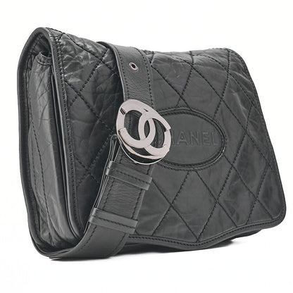 CHANEL Lambskin Logo Mark Chain Belt Waist Shoulder Black Silver-Tone Hardware, Pre-Owned