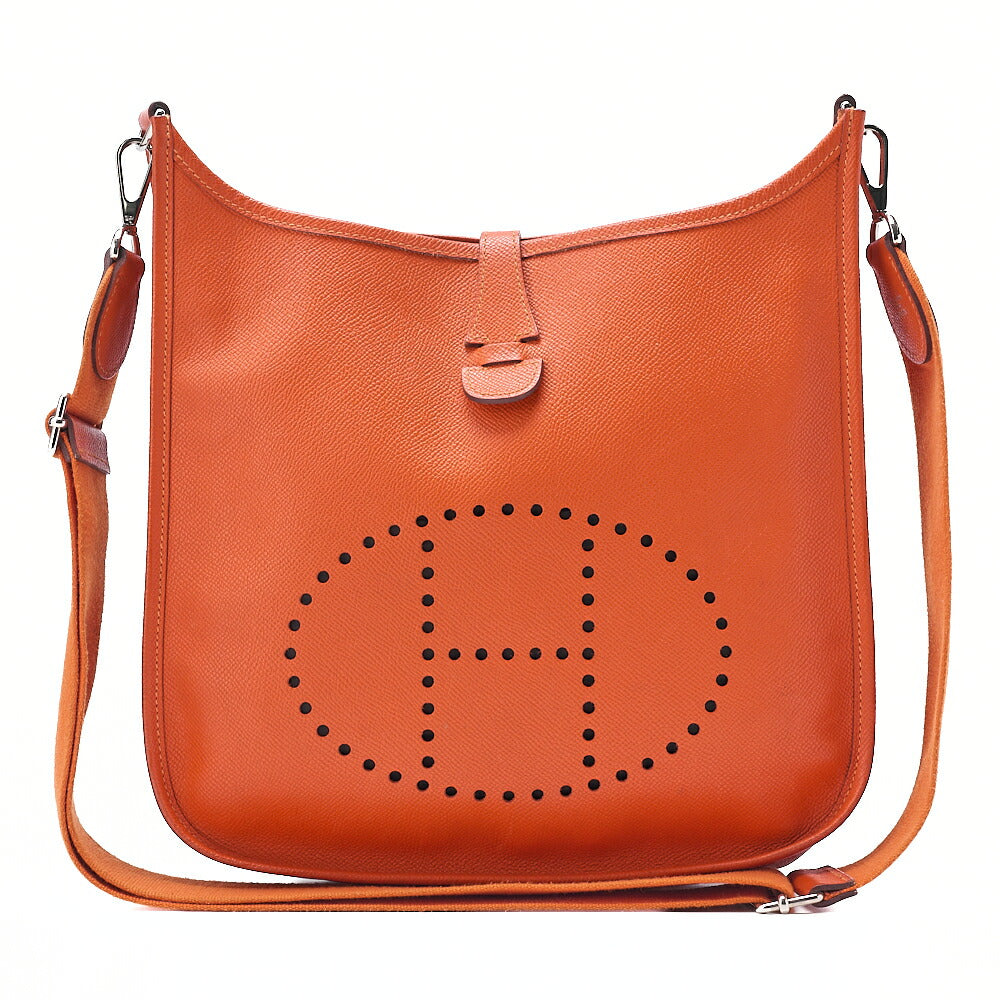 HERMES Evelyn PM3 Trois Epson Shoulder Bag Orange Silver-Tone Hardware, Pre-Owned