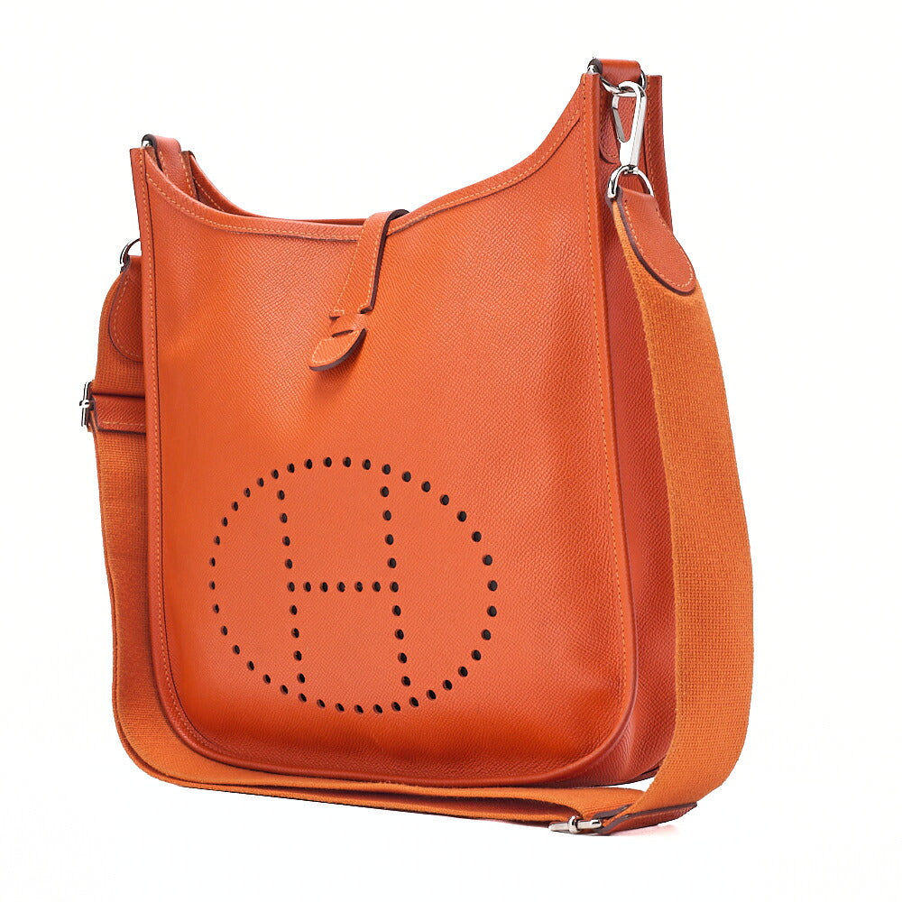 HERMES Evelyn PM3 Trois Epson Shoulder Bag Orange Silver-Tone Hardware, Pre-Owned