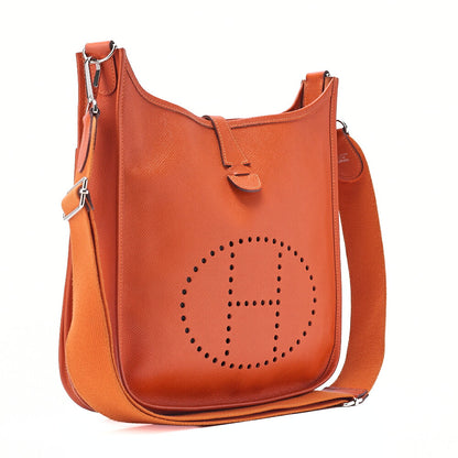 HERMES Evelyn PM3 Trois Epson Shoulder Bag Orange Silver-Tone Hardware, Pre-Owned