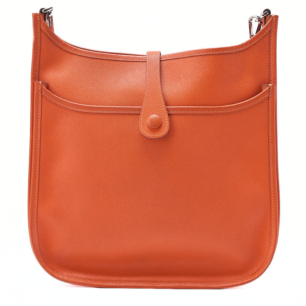HERMES Evelyn PM3 Trois Epson Shoulder Bag Orange Silver-Tone Hardware, Pre-Owned