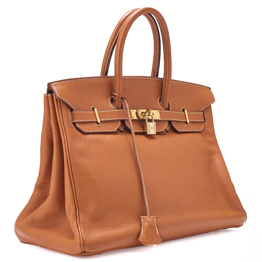 HERMES Birkin 35 Handbag Buffle Gold -Tone Hardware, Pre-Owned