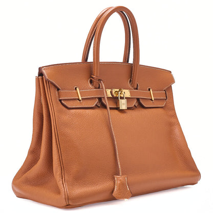 HERMES Birkin 35 Handbag Buffle Gold -Tone Hardware, Pre-Owned