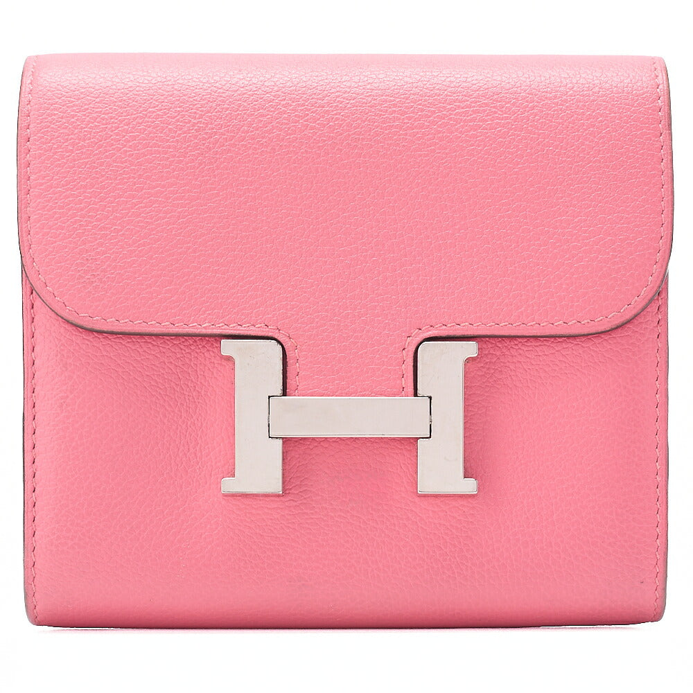 HERMES Constance Compact Bi-fold Wallet Epson Rose Azale Silver-Tone Hardware, Pre-Owned