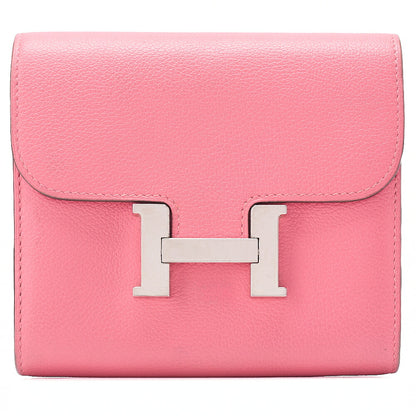 HERMES Constance Compact Bi-fold Wallet Epson Rose Azale Silver-Tone Hardware, Pre-Owned