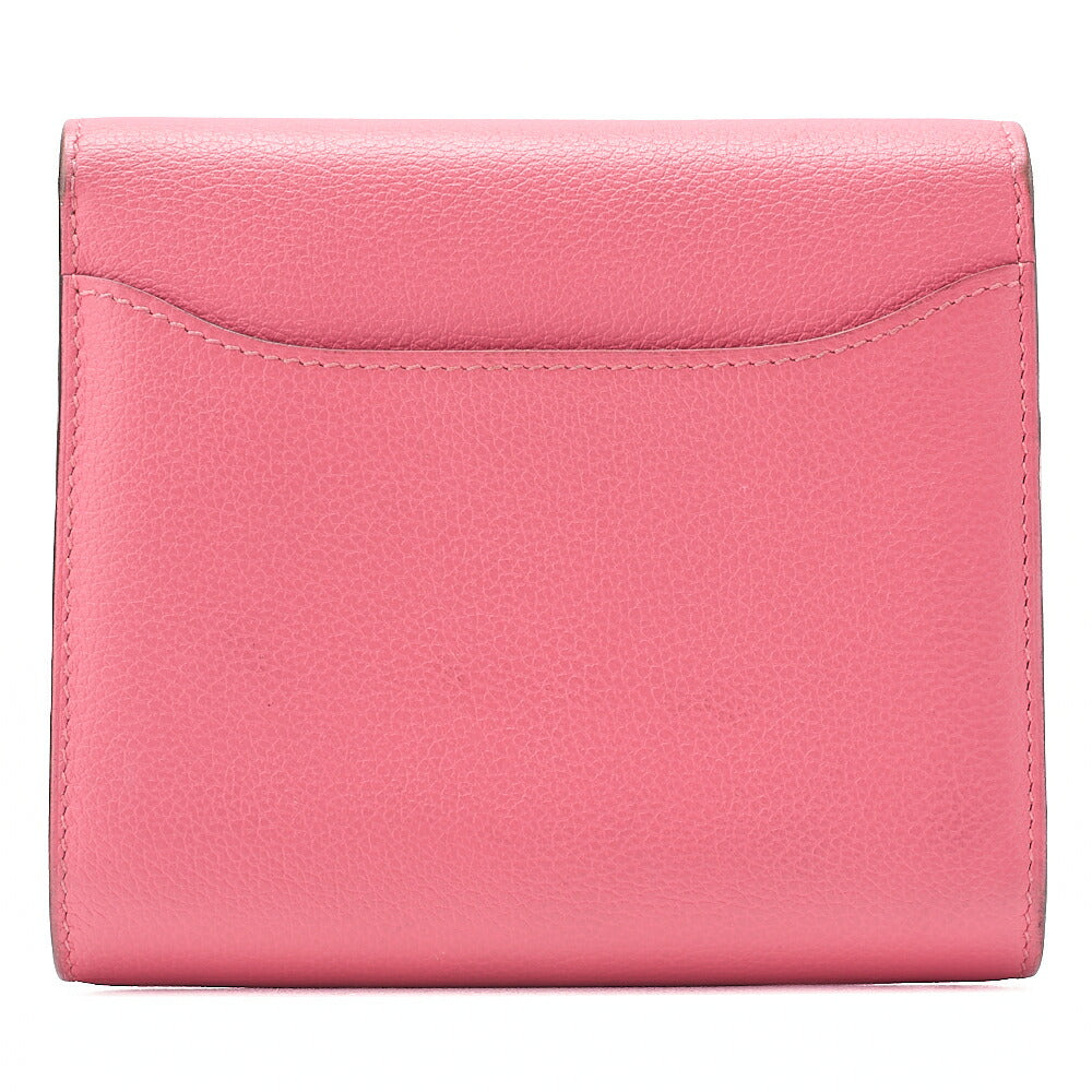 HERMES Constance Compact Bi-fold Wallet Epson Rose Azale Silver-Tone Hardware, Pre-Owned