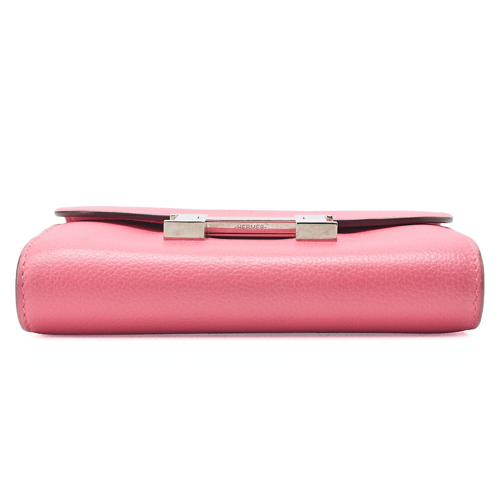 HERMES Constance Compact Bi-fold Wallet Epson Rose Azale Silver-Tone Hardware, Pre-Owned