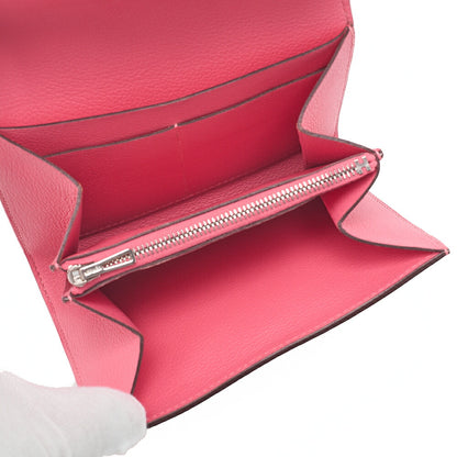 HERMES Constance Compact Bi-fold Wallet Epson Rose Azale Silver-Tone Hardware, Pre-Owned