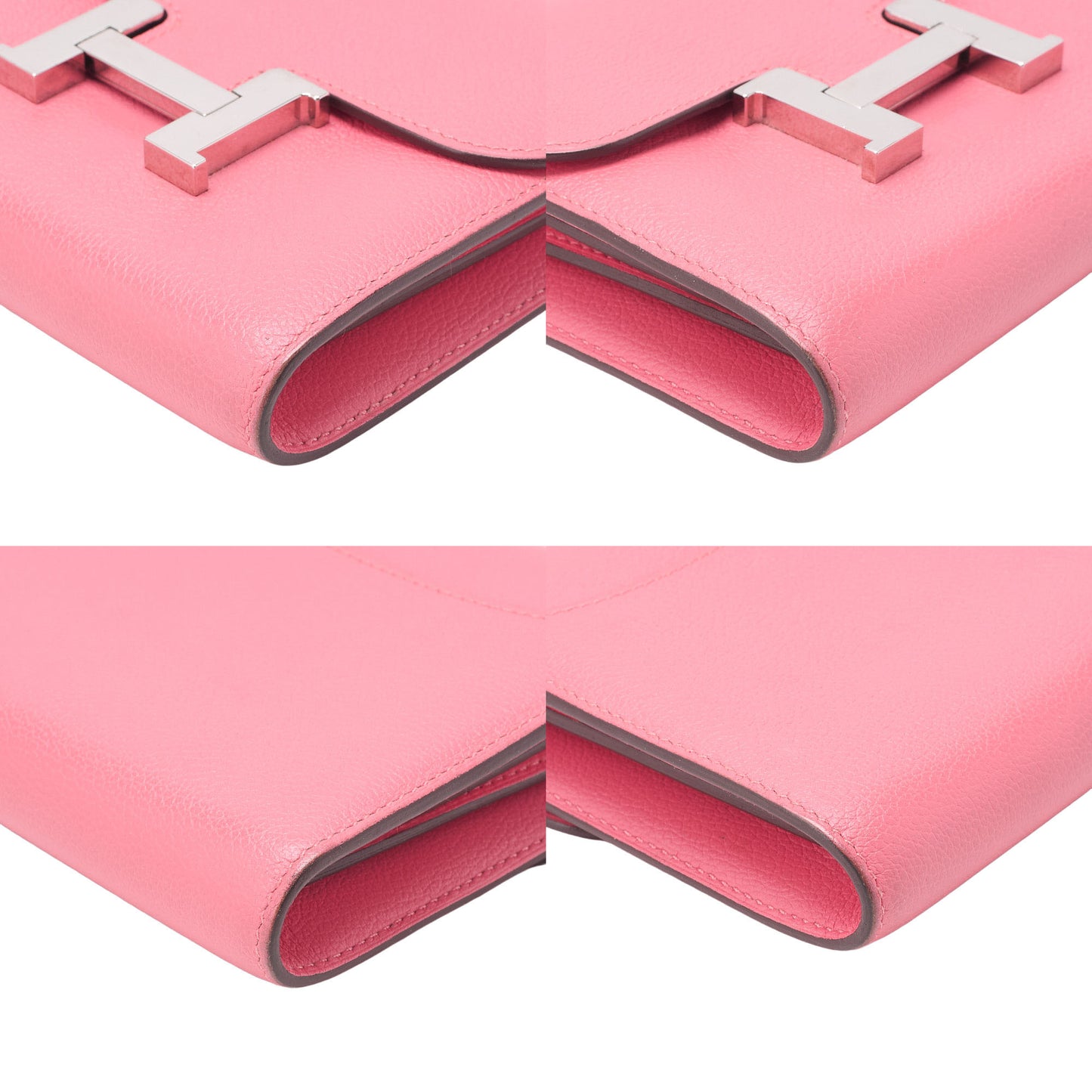 HERMES Constance Compact Bi-fold Wallet Epson Rose Azale Silver-Tone Hardware, Pre-Owned