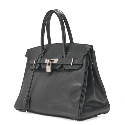 HERMES Birkin 30 Handbag Ardennes Black Silver-Tone Hardware, Pre-Owned