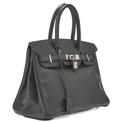 HERMES Birkin 30 Handbag Ardennes Black Silver-Tone Hardware, Pre-Owned