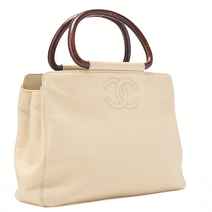 CHANEL Coco Mark Wood Pattern Handbag Caviar Skin Beige Gold-Tone Hardware, Pre-Owned